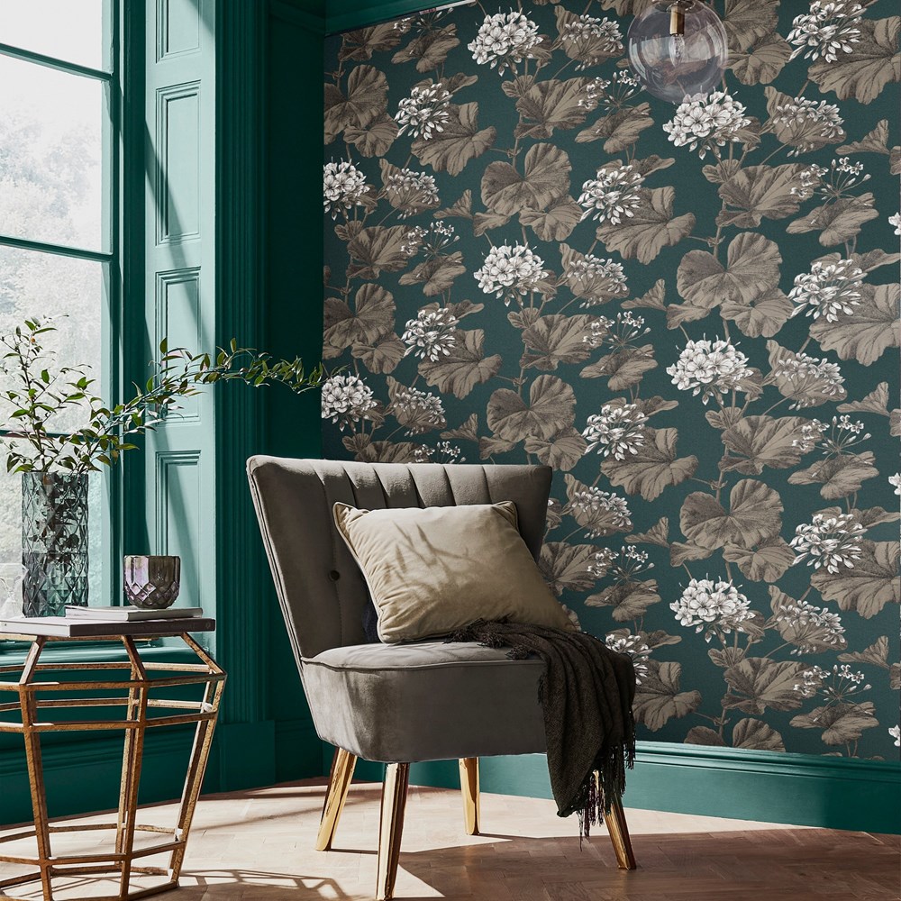 Florentia Floral Wallpaper 118007 by Graham & Brown in Emerald Green